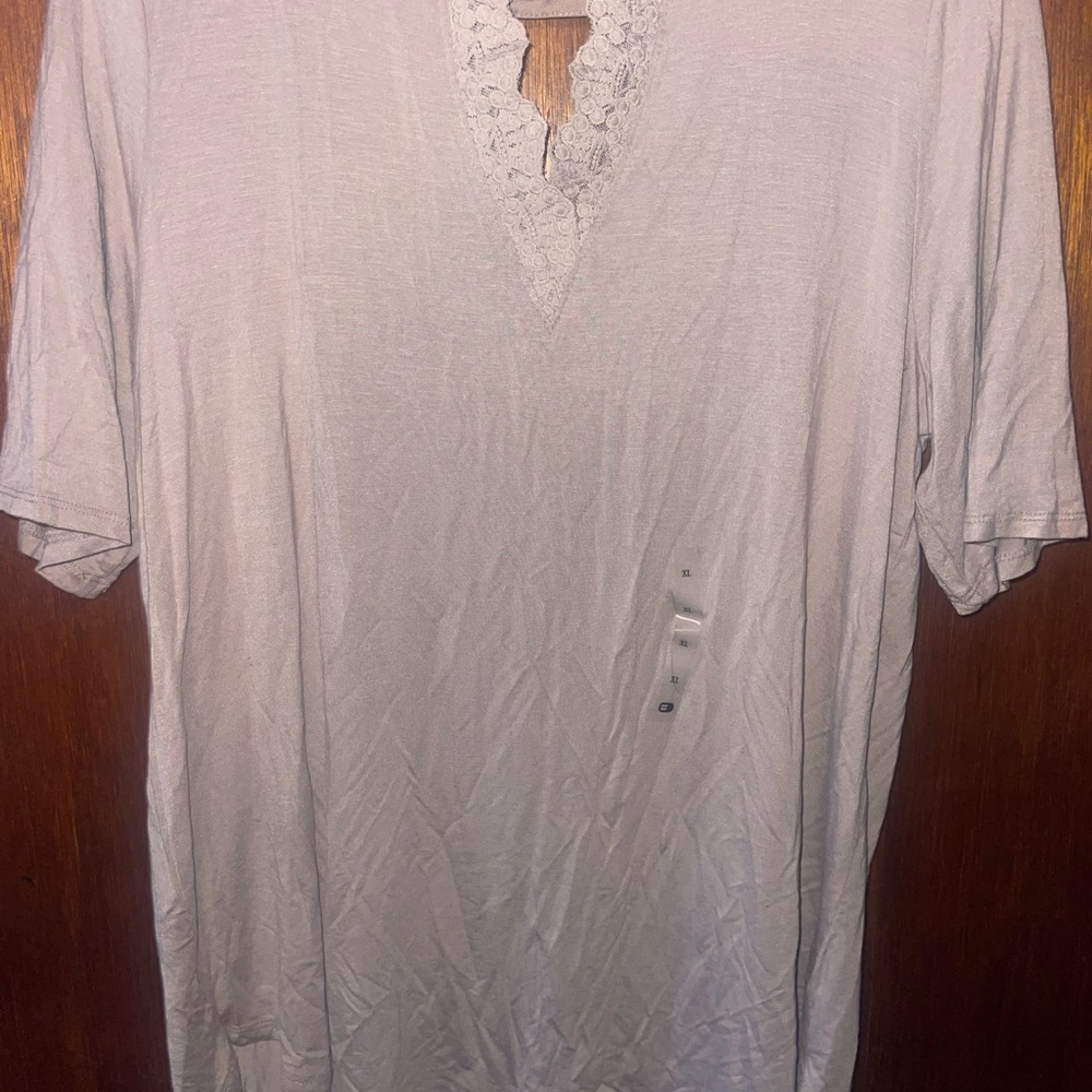 Daytrip Light Gray Lace V-Neck Blouse